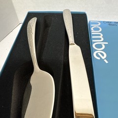 Nambe Stainless Steel Cake Knife & Server Set, Glossy Silver Modern 2pc