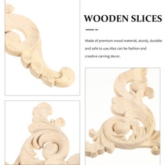 2 PCS Wooden Chips Carving Woodcraft Appliques Decals for Furniture