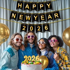 KatchOn, Happy New Year Banner – Large 10 Feet, Pre-Strung | New Year Sign fo…