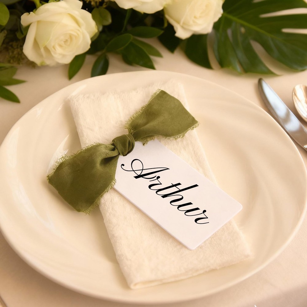 12 PCS Place Cards Table Setting 3.54″x1.96″ Name Tags With Ribbon Olive Green