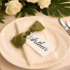 12 PCS Place Cards Table Setting 3.54″x1.96″ Name Tags With Ribbon Olive Green