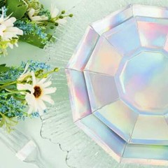 25 IRIDESCENT 9″ Decagon Salad Dinner Paper Plates Disposable Tableware Party