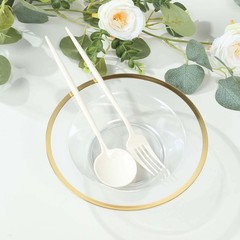 20 pcs 12 oz CLEAR GOLD Rim Plastic Salad Soup Bowls Wedding Party Events Favors