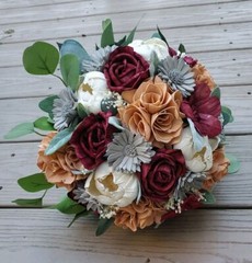 Burgundy Gray Peach Bridal Bouquet Sola Wood Hydrangea Wedding Bride Flowers