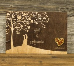 Personalized Wooden Wedding Guest Book, Rustic, Love Tree, Gift, Baltic Amber