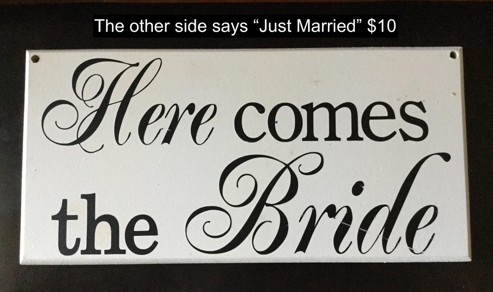 White Wooden Wedding Sign | Here Comes The Bride/Just Married, 16 inches