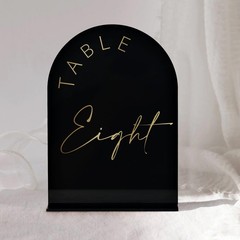 10 PCS 5×7 Inch Black Arch Wedding Table Numbers 1-10 with Stands Gold Font