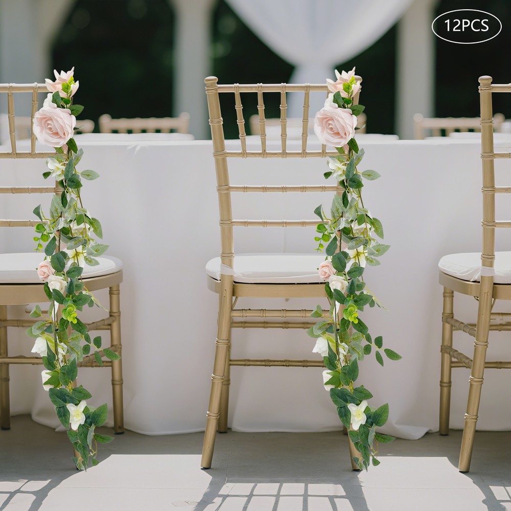 Artificial Wedding Chair Flowers, Set of 12, Durable Decorative Roses