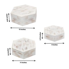 3 Whitewashed Wooden Cake Stand Hexagonal Dessert Display Boxes 13″, White