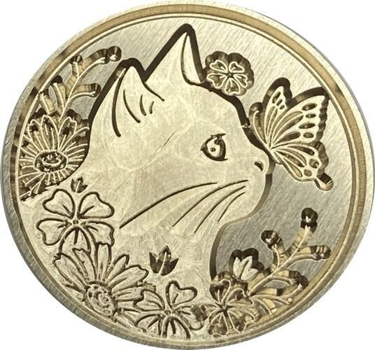 Cat with Butterfly on its Nose – 1″ dia. Wax Seal Stamp head Cute for Cat Lovers