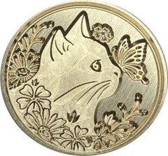 Cat with Butterfly on its Nose – 1″ dia. Wax Seal Stamp head Cute for Cat Lovers