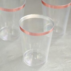 9 oz Clear with Rose Gold Rim Plastic Disposable Cups Party Tableware Wedding