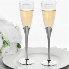 5 oz Plastic SILVER Champagne FLUTES Glasses Wedding Disposable Tableware Party