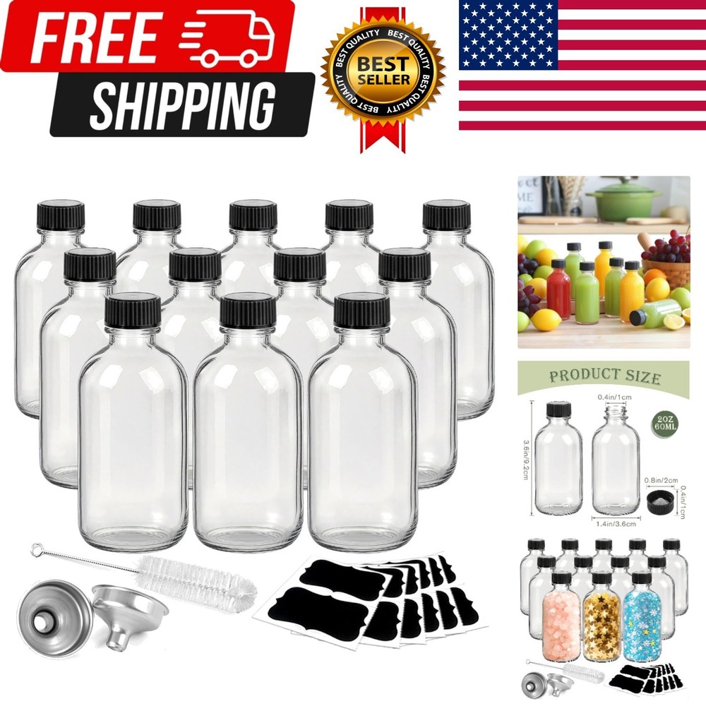Showvigor 12 Pack 2oz Clear Glass Shot Bottles with Caps and…