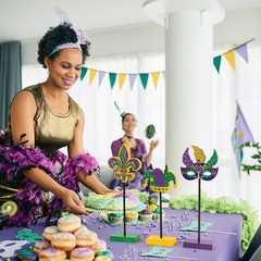 3 Pieces Mardi Gras Tiered Tray 11×10.4×9.3 inches, Green, Purple, and Yellow