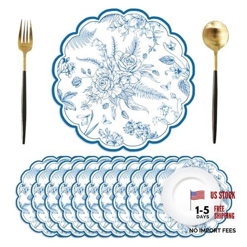 50 Pcs Paper Placemats,Placemat Chinoiserie Place Mats 13.4 Inch Blue Floral