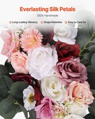 Realistic Pink Silk Wedding Arch Flowers with 21ft Drapes 2PC Set