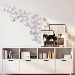 3D Butterfly Wall Decor, 48Pcs 6 Sizes Silver Laser Butterfly Wall Stickers