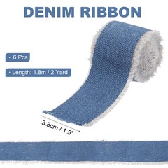 Uxcell Denim Ribbon, 6 Rolls 1.5»×2 Yard Frayed Fringe, Blue