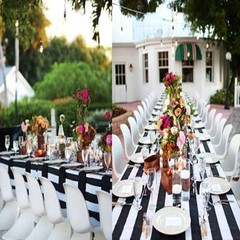 12 BLACK & WHITE STRIPED SATIN TABLECLOTHS 60″x126″ CHARMEUSE PRINT SILK