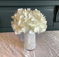 lighted hanging mason jar with hydrangea stem set of 2……you pick color of ribbon