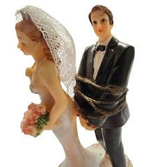 Funny Wedding Cake Topper, Bride Tied Up Groom Couple Figurine, 2.6 x 4.6 x 2.3″