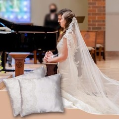 Wedding Kneeling Pillow Cover Set of 2, 17 x 15 Premium Satin & Lace, White