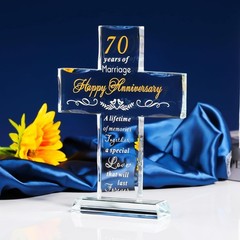 Timeless 70th Anniversary Glass Cross Keepsake – Elegant Décor for Parenthood