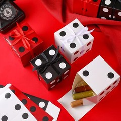 50 Pcs Dice Favor Boxes 4 x 4 x 4 1 Count (Pack of 50), Black, White, Red