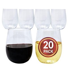 (20 Pack Disposable Wine Glasses 12 oz | Stemless Plastic Wine Glasses for