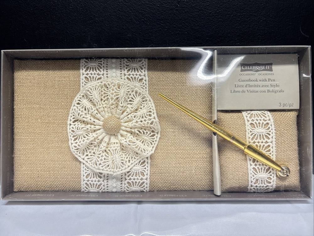 Guest Book & Pen Set by Celebrate It: Burlap Cover – Weddings; Anniversaries