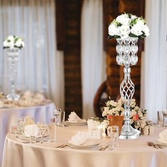 24in Wedding Centerpieces for Tables, 2pcs Silver Metal Diamond Crystal Weddi…