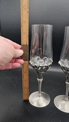 Pair Pewter Glass Champagne Flutes Roses Grapes Wedding Toast Goblets