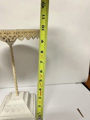 VTG Pair Metal Pedestal Display Stands Cream Lace Edge Wedding Cake Riser 8”