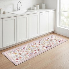 Artoid Mode Pink Watercolor Flower Spring Runner Rug, Summer Home Decor Low-P…