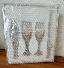 Wedding Cakes Server Set & Champagne Glasses 4 Piece Rustic Country Burlap Lace