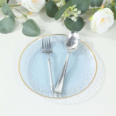 TRANSPARENT DUSTY BLUE 10 Glossy 8″ Round Plastic Salad PLATES GOLD Rim Party