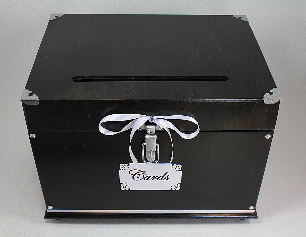 Wedding Card Box Trunk, Dark Brown Black Card Box, White Wedding Decor,