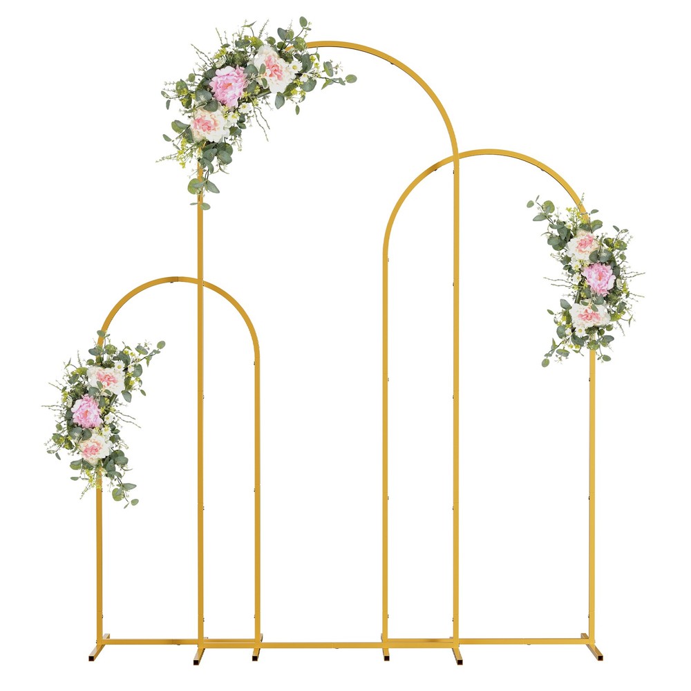 Gold Wedding Arch Backdrop Stand 3 Pcs Set Outdoor Garden Ceremony Decoration