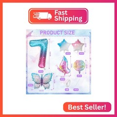 Zlongron butterfly balloon 7 year old birthday pary decorations, 40 inch number