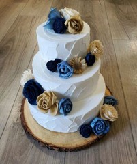 16PC Dusty Blue Tan Navy Ivory Wedding Cake Flower Set White Sola Wood Decor