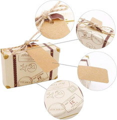 50PCS Mini Suitcase Party Favor Box, 3″x2″x1.2″ Small Gift Box with Tags for Tra