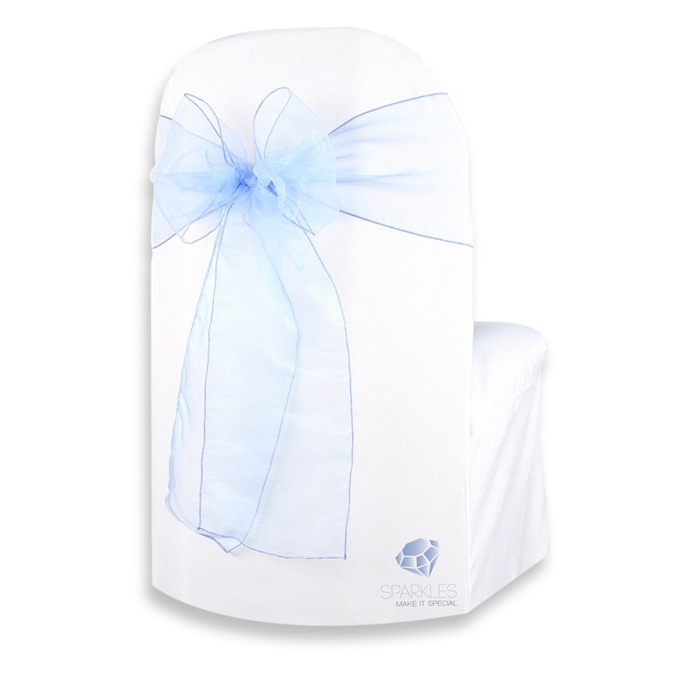 150 pcs Organza Chair Cover Bow Sash 108″x8″ – Light Blue – Wedding Party lo