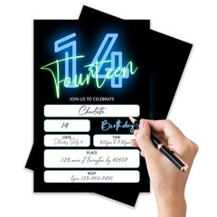Neon Glow 14th Birthday Invitations 4×6 20 Cards with 20 Envelopes for Boys A…
