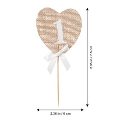 Assorted Color Rustic Jute Wedding Table Number Hearts with String and Stick