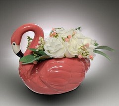 Wedding Centerpiece, Flamingo Table Decor with Bouquet of White Mini Roses