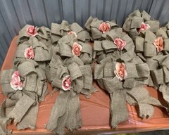 14 Burlap Bows With Peach Flower Wedding, Fall, Rustic Decoration