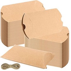 150 Pack Large Kraft Pillow Boxes 5×3.5″ with Jute Twine – Party Favor, Wedding,