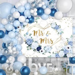5x3ft Mr and Mrs Floral Backdrop for Bridal Shower and White 5X3ft Blue