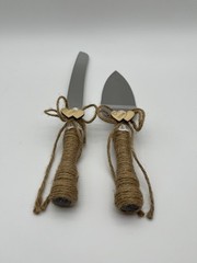 4 Pcs Set Rustic-Style Wedding Cake Knife and Server Set with Champagne Glasses